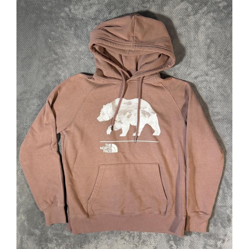 The North Face Women's Small Brown Mauve Bear Graphic Pullover Hoodie Sweatshirt